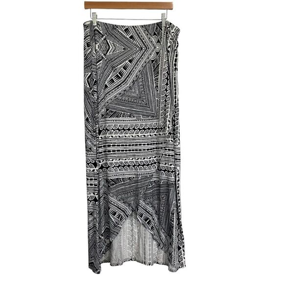 Anthropologie Maeve Bombora Black White Printed Faux Wrap Maxi Skirt L - Picture 2 of 8